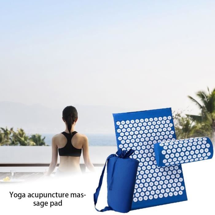 3pcs coussin tapis massage d'acupression soulager relaxation yoga bleu royal