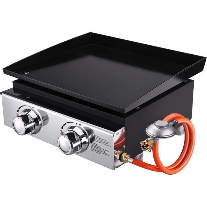 Plancha à Gaz TACKLIFE, Barbecue avec 2 Brûleurs Réglable, Puissance 4800 W, Gril de Table 49 cm x 48 cm - TGG02