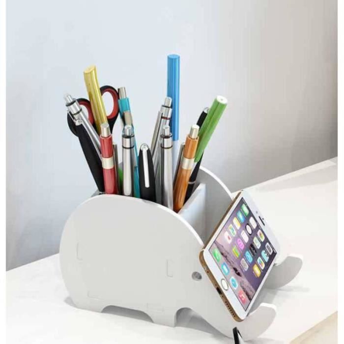 SU09780-Pot à crayons Porte-stylo éléphant en PVC pour bureau et Chambre d'enfant, Blanc