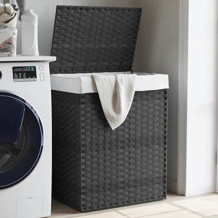 vidaXL Panier à linge avec couvercle gris 46x33x60 cm résine tressée 372031