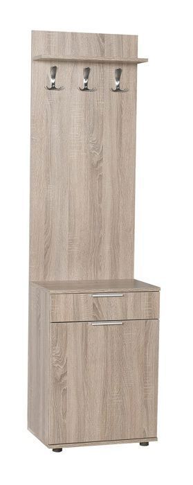 meuble d'entrée, banc de vestiaire en bois avec 1 porte et tiroir coloris chêne - longueur 52 x profondeur 36 x hauteur 187 cm