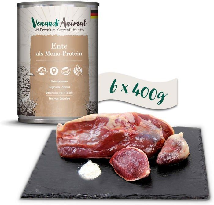 Pâtée pour chat - Venandi - Canard - Nourriture humide - Monoprotéine - 6x400g