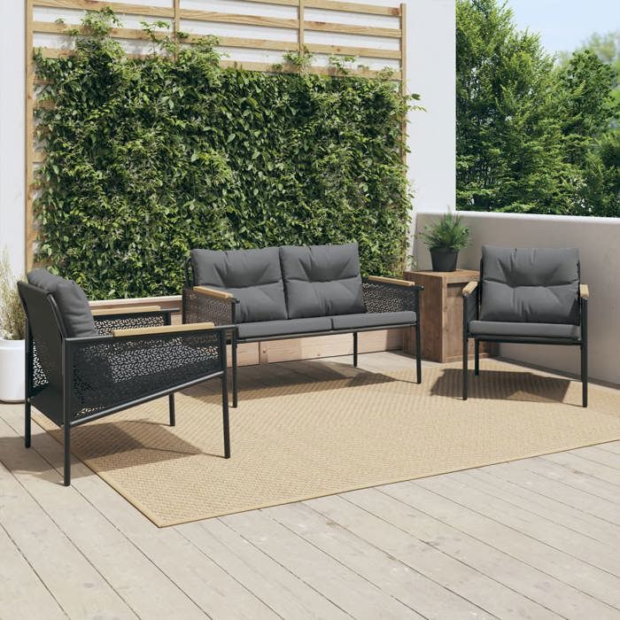 vidaXL Ensemble de meubles de balcon avec coussins 3 pcs acier ensemble de meubles dextérieur ensemble de balcon de 3283635