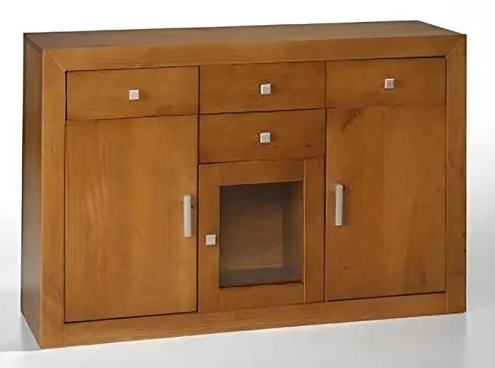 Buffet meuble de rangement&nbsp;en pin massif coloris cerisier -&nbsp;Longueur 130 x Profondeur 42 x Hauteur&nbsp;86&nbsp;cm