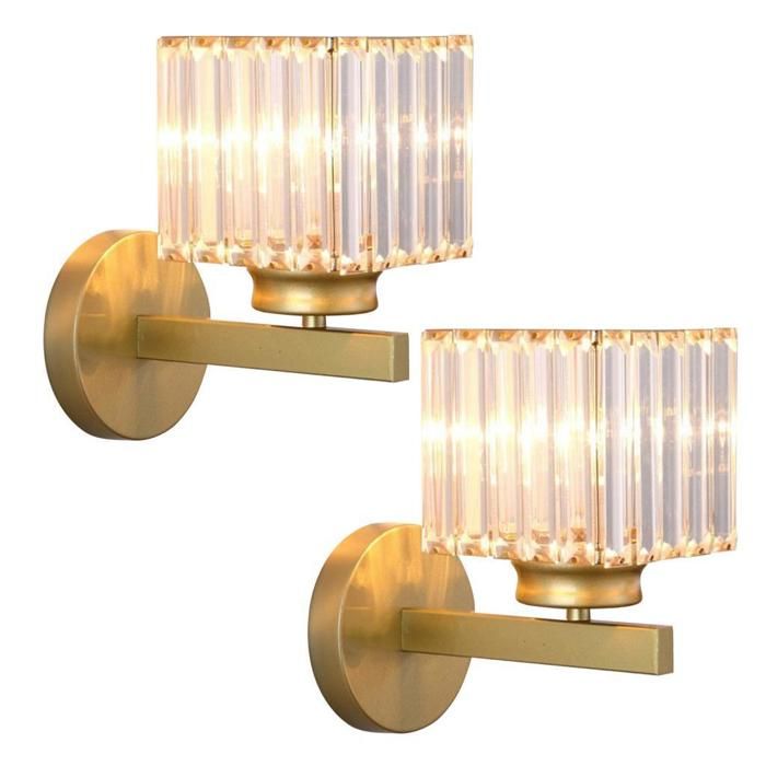 WOTTES Applique Murale Moderne En Cristal 15CM Applique Murale Carré En Cristal D’or E27 2pcs Pour Chambre Chevet Couloir