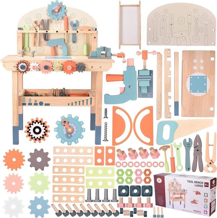 Établi Pliable Enfant – Kit D'outils Complet – Boîte à Outils Transformable – Jouet Bricolage Dès 3 Ans
