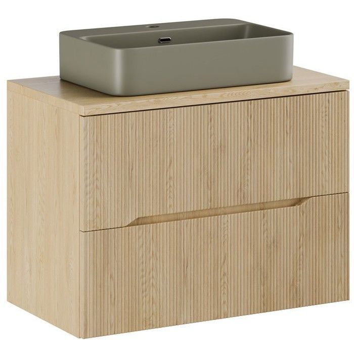 Meuble de salle de bain suspendu sous vasque NORDIC - chêne cremona - 80 cm avec plan et vasque TRUST