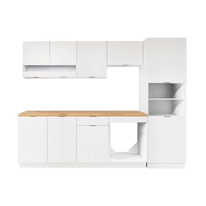 Ensemble cuisine complète + colonne - Blanc et Naturel - CARMEO