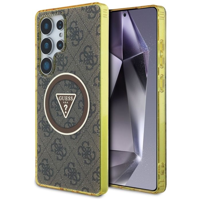 Coque Guess 4G Glitter Triangle Buttons MagSafe pour Samsung Galaxy S25 Ultra