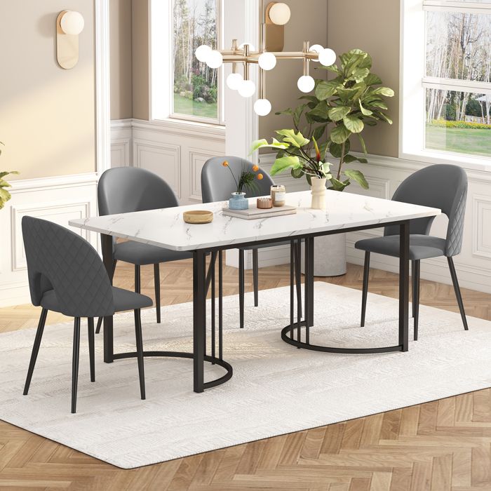 Groupe de salle à manger (set 140×80cm table à manger avec 4 chaises) ensemble de table de cuisine moderne Diamond Pattern