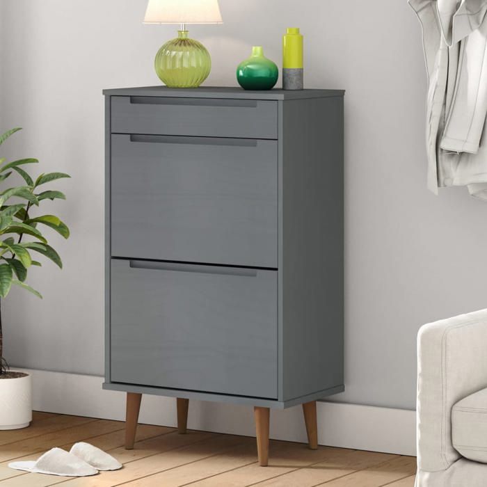 Armoire à chaussures - SWEETY - Meuble à chaussures - MOLDE Gris 59 5x35x103 cm Bois de pin m794