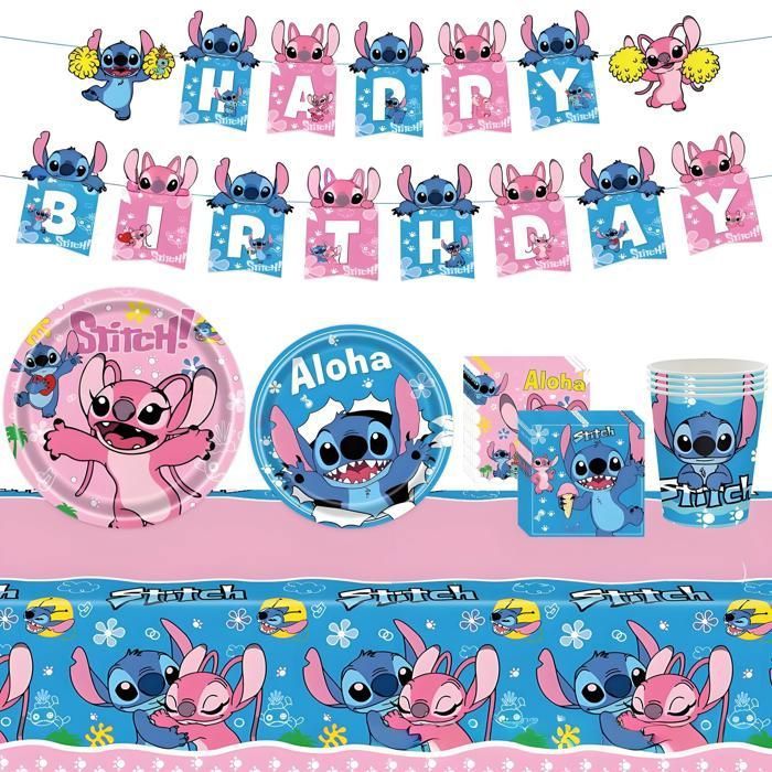 Decoration anniversaire Stitch Fille Décorations danniversaire pour enfants Comprend bannière Nappe serviettes en papier