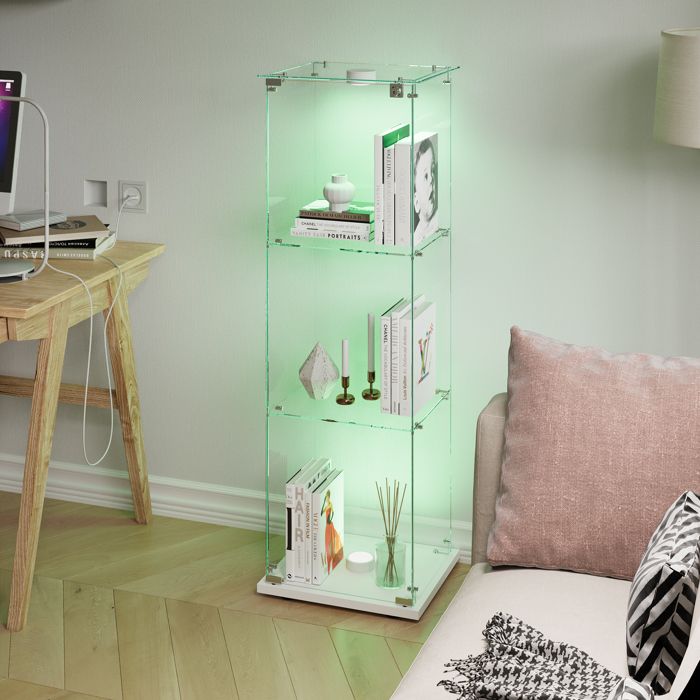 Vitrine en Verre, Armoire de Collection Moderne en Verre à 3 Couches