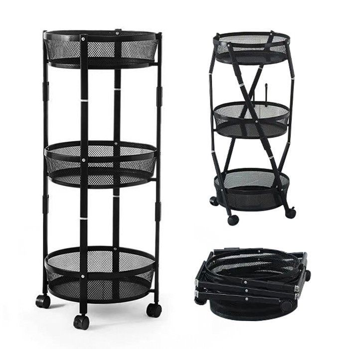 Étagère de rangement de cuisine - SEVEN COMFORT - 3 niveaux - Pliable - 15kg par niveau - Noir