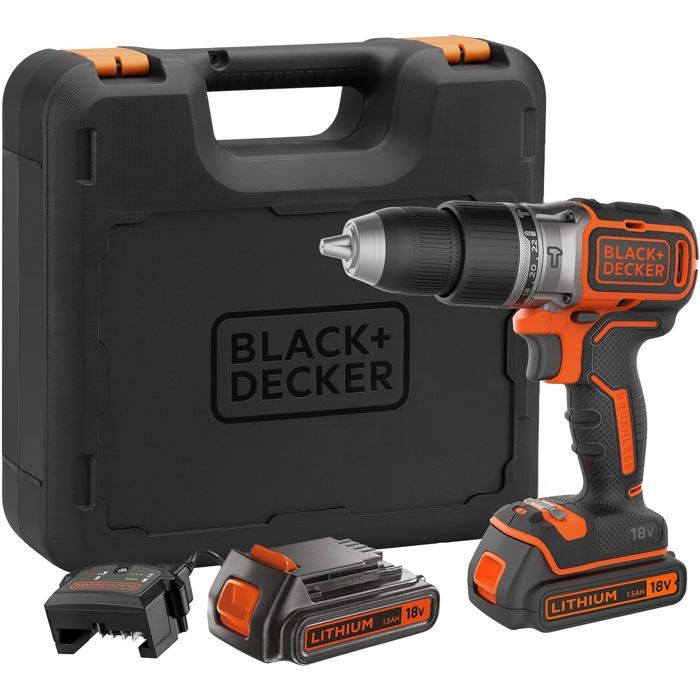 Marteau Perforateur SDS-Plus BLACK+DECKER 18V - 1.2J Énergie Frappe - 3 Modes Avec Mèche Béton