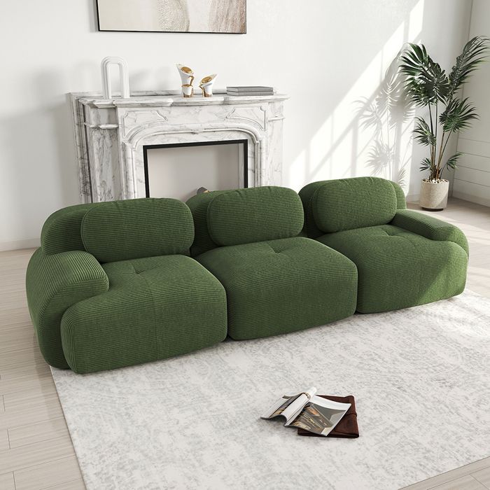 Canapé Modulable 3 places sans montage Vert - velours côtelé rembourrage hautement élastique Canapé Modulable 3 places sans montage Vert - velours côtelé rembourrage hautement élastique