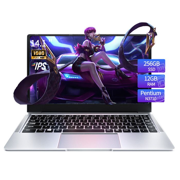 14.1PC portable,Intel Celeron N3710(Jusqu'à 2,6 GHz),12Go RAM DDR4 256Go SSD,Windows 11PRO,WiFi5,Ordinateur Portable - Informatique