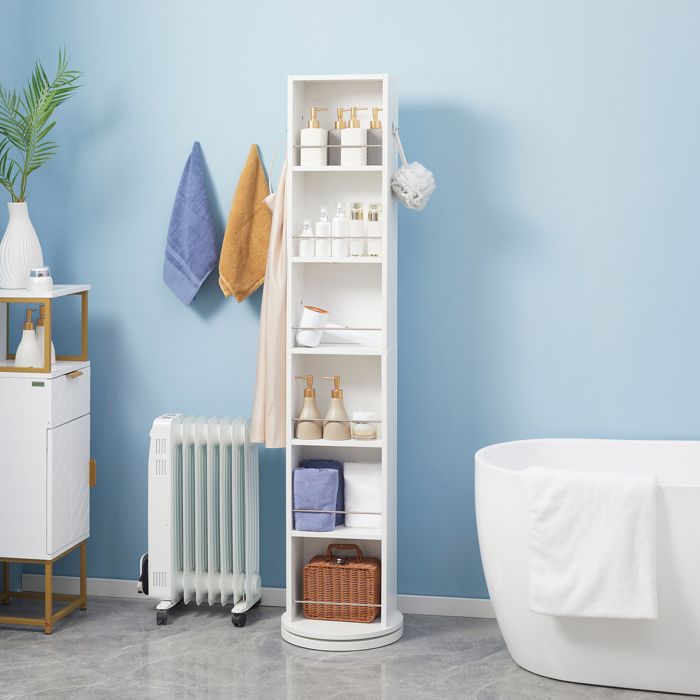 Meuble de rangement meuble colonne de salle de bain style contemporain pivotant avec miroir 6 étagères 36 x 36 x 171 cm blanc