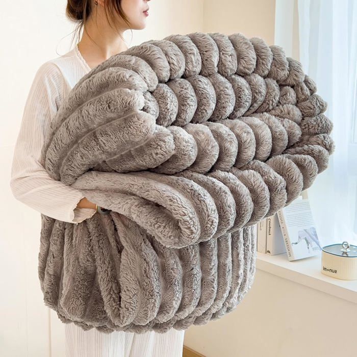 Plaid Déco Maison Motif Lapin Couverture Adulte Femme Polaire Super Doux Grand Format Pour Canapé Lit et Détente-200x230 cm