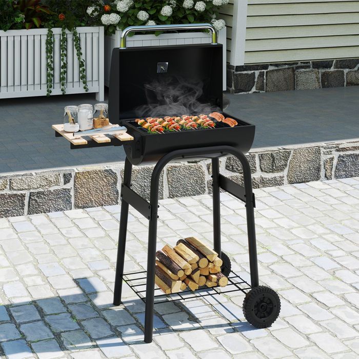 COSTWAY Barbecue Charbon de Bois - Grille de Cuisson Table Latérale Rabattable Thermostat Étagère et 2 Roues pour Jardin Fête COSTWAY Barbecue Charbon de Bois - Grille de Cuisson Table Latérale Rabattable Thermostat Étagère et 2 Roues pour Jardin Fête