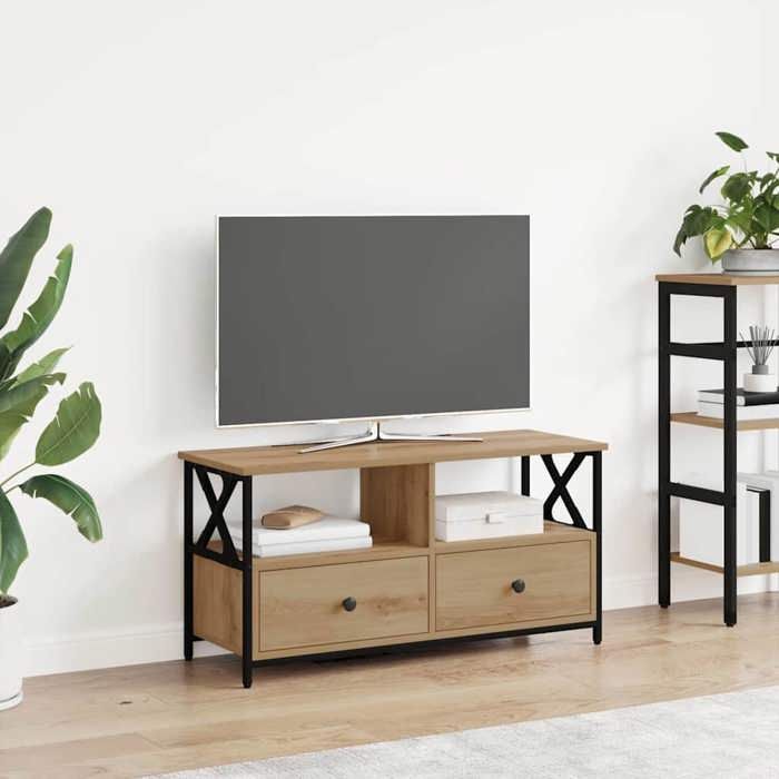 Moderne Meuble TV - Pour salon - Table TV avec tiroir Chêne artisanal 90 x 33 x 45 cm@FR(631363）