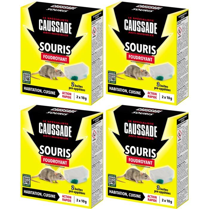 CAUSSADE 8 Boîtes Anti Souris Pré-Appâtées Foudroyant - Prêt Ã Poser - Lieux Secs & Humides - 4x20g CASABOIT2X4