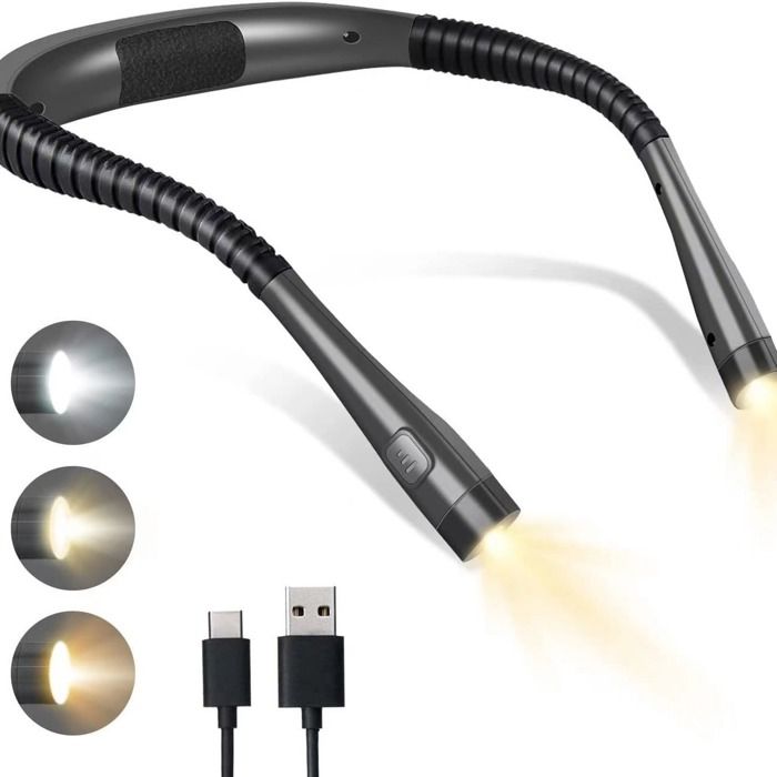 Lampe de lecture/lampe de livre 3 couleurs et 6 niveaux de luminosité bras de lampe flexible rechargeable parfaite pour la lecture