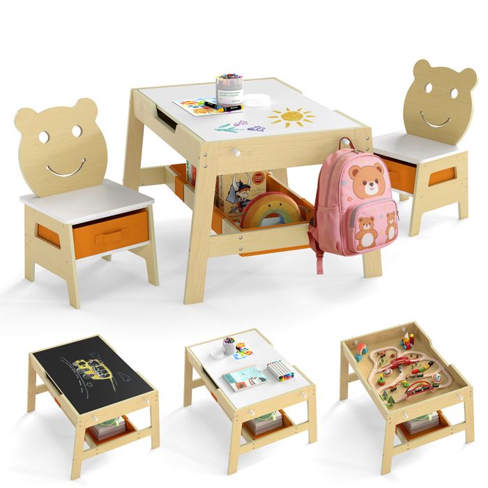 COSTWAY 5 en 1 Table Enfant 45cm et 2 Chaises Tableau Réversible (Noir+Blanc) - 4 Crochets Compartiment de Rangement et Bacs COSTWAY 5 en 1 Table Enfant 45cm et 2 Chaises Tableau Réversible (Noir+Blanc) - 4 Crochets Compartiment de Rangement et Bacs
