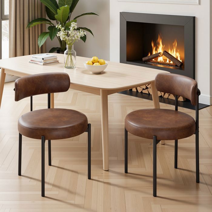 Lot de 2 Chaises de Salle à Manger Chaises de Cuisine en cuir PU Chaise Rembourrées pour Salle à Manger Salon Brun