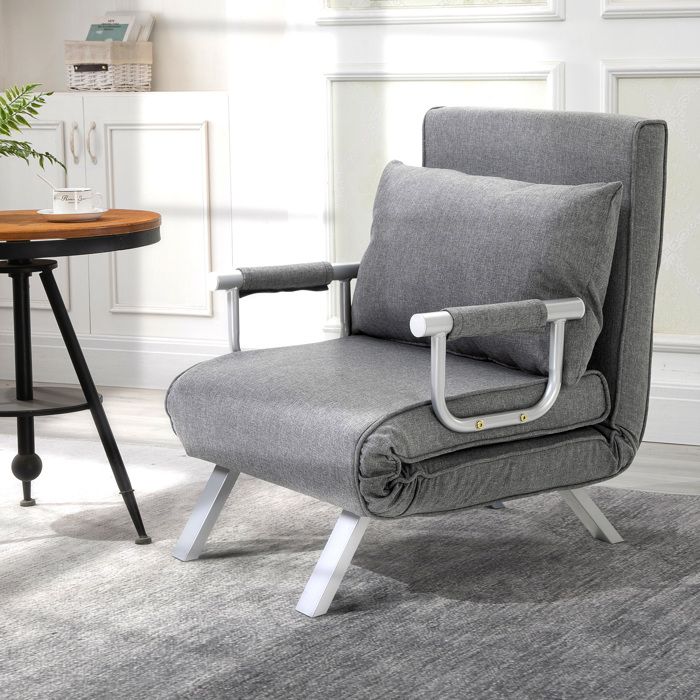 Fauteuil chauffeuse canapé-lit - AKOZON - Convertible 1 place - Déhoussable lavable - Dossier 5 positions - Accoudoirs & pieds métal