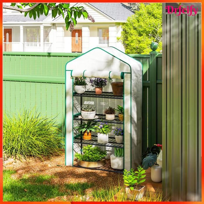 Mini serre de balcon - AKOZON - 10937 - 90x49x160 cm - Bâche PE haute densité anti-UV - 4 étagères porte zippée