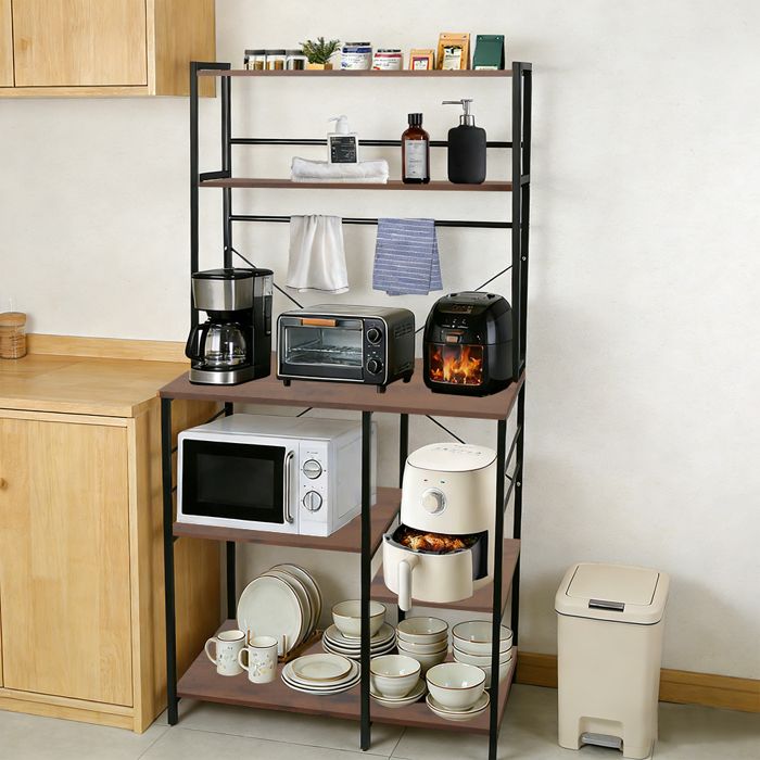 JEOBEST Étagère de Cuisine Support pour Micro-Ondes Desserte de Cuisine 90 × 40 × 168cm Meuble de Rangement Salon Marron