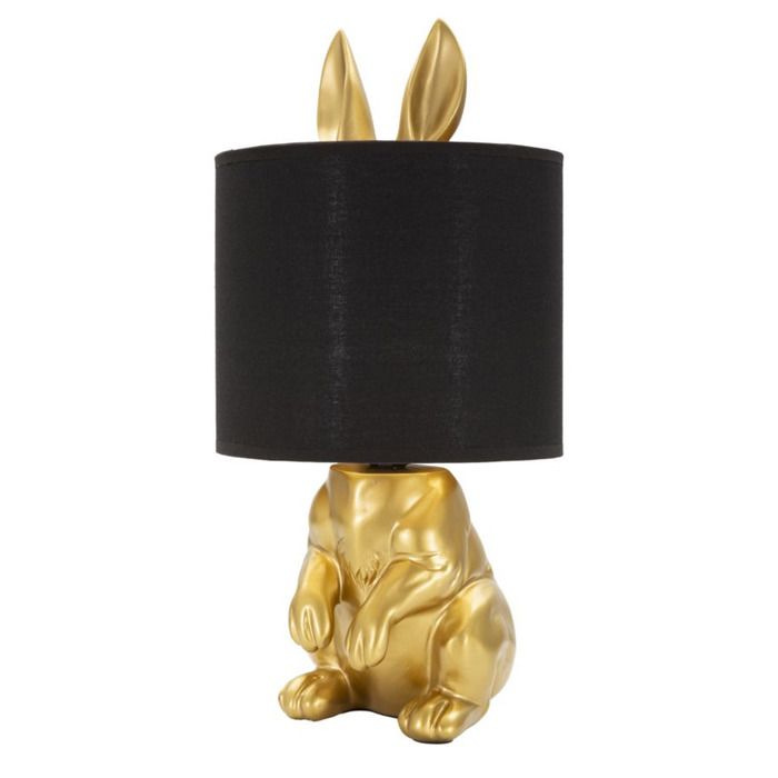 Lampe de table Lapin en résine dorée avec abat-jour en tissu noir - Réf. VK8681847402664