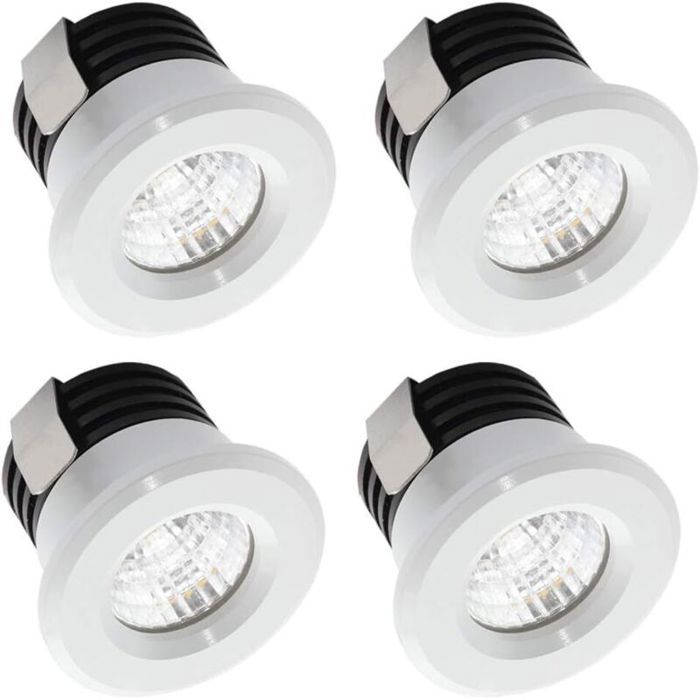 Mini spots LED encastrés - PZCC - Lot de 4 - 3W - Blanc chaud - 3000 Kelvin - 300 lumens - Angle 24° - IP22 - Ø38 mm