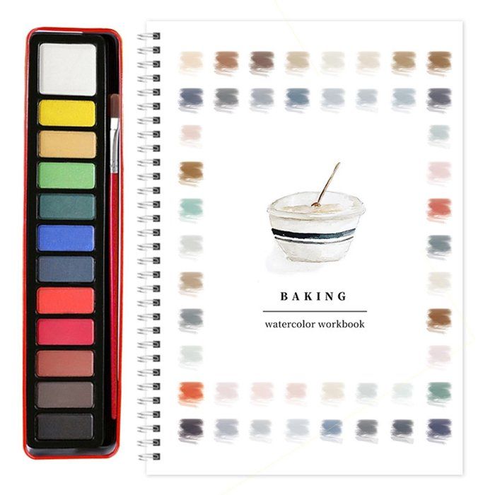 Acheter Cahier d'aquarelle pour débutants, 12 couleurs, ensemble de peinture aquarelle, jardin, Noël, automne, hiver, livre d'aquarelle pour enfants, adultes, adolescents
