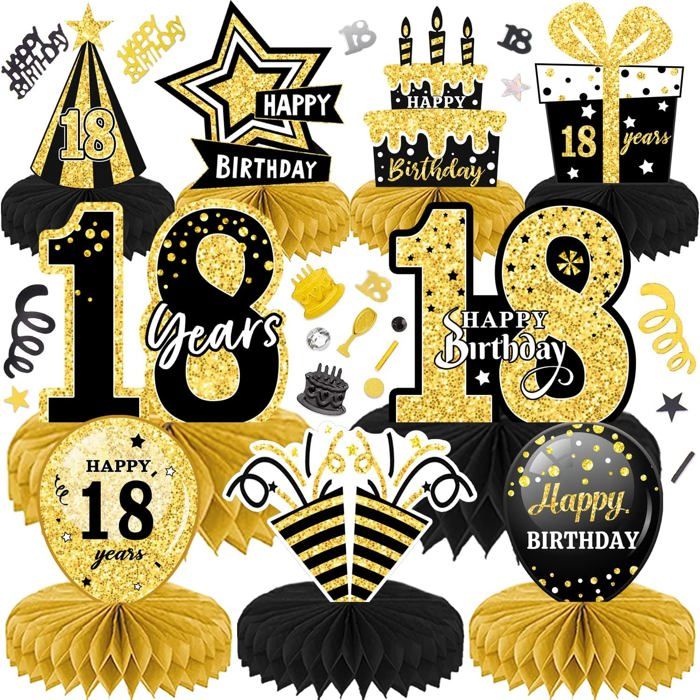 Centre de Table Anniversaire 18 Ans en Nid dAbeille - Lot de 10 Pièces - Décoration Fête pour Hommes et Femmes