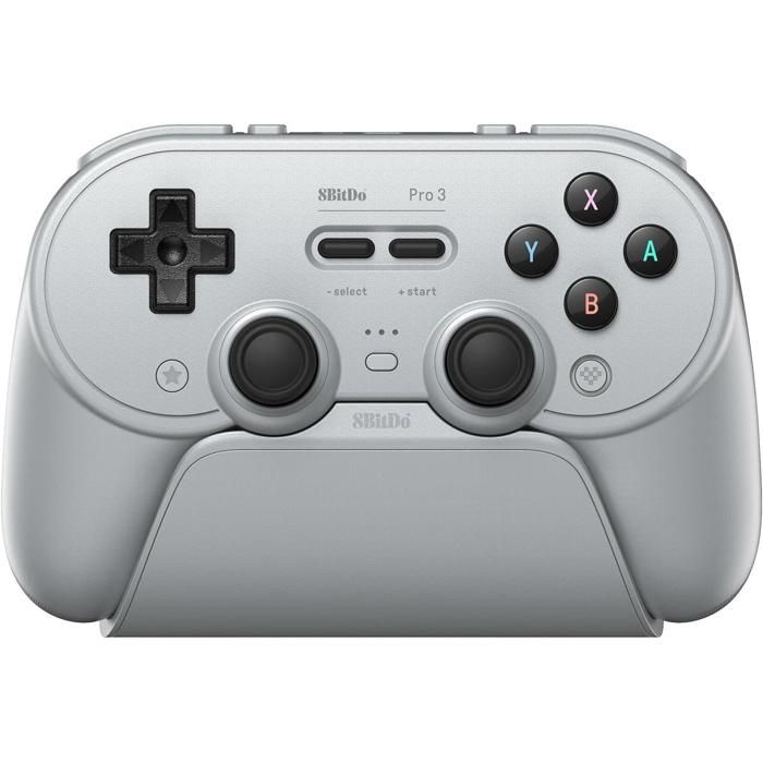 8BitDo Pro 3 Bluetooth Controller for SwitchSwitch 2 – TMR Joysticks Swappable ABXY Buttons Pro Back Buttons Charging Dock Hall Effect Triggers for Windows Apple SteamOS Android Gray