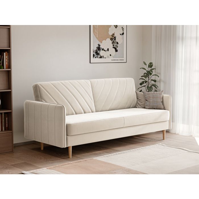 Canape Convertible COLETTE - 3 places - avec coffre de rangement - Moderne - Crème