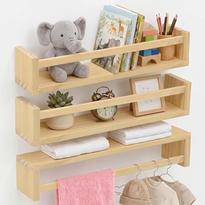 Etagères Flottantes 3 Pièces 42 x 10 x 9 1 cm Étagère de Rangement en Bois Fixation Murale Etagere Livre Couleur Bois
