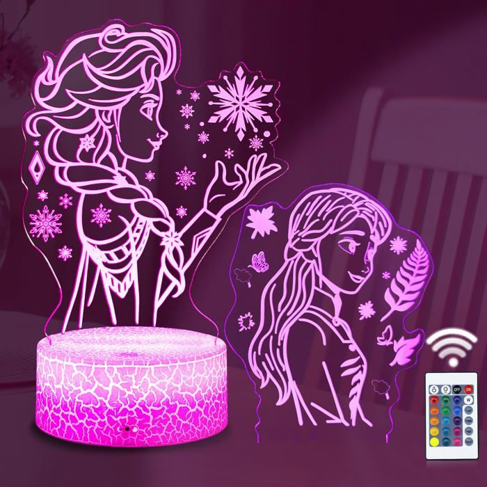Mignon Elsa Princesse Lampe-3d Led Acrylic Veilleuse 16 Couleurs Touchez Télécommande Luminaires Décoratifs Pour Chambres Denfant