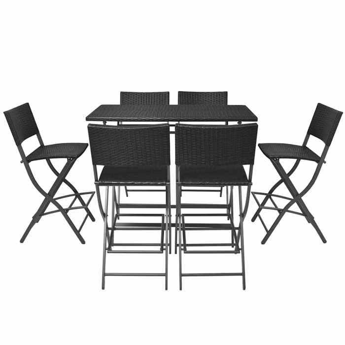 Ensemble à manger dextérieur pliable (7 pièces) Meuble de jardin protection UV Table et chaises Acier Résine tressée 120x60x101