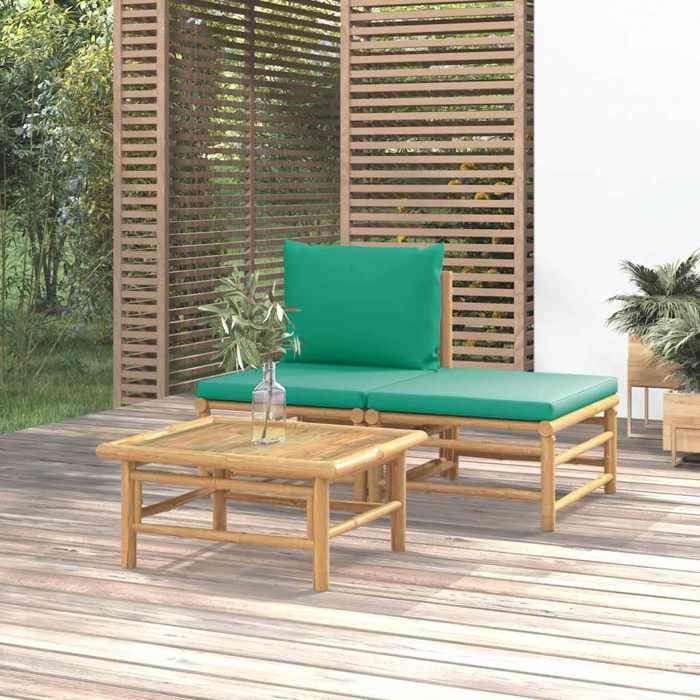Salon de jardin (lot de 3) Design modulaire avec coussins vert bambou - Petit canapé balcon LL2256