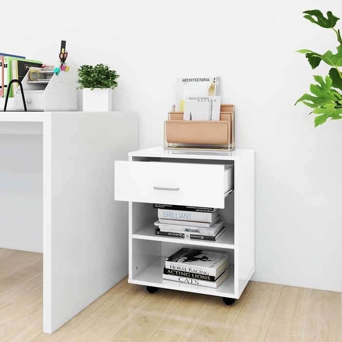 Soldes d’automneBlanc - Armoire à roulettes - Grand espace - buffet bahaut - Blanc brillant - 46x36x59cm - Bois d’ingénierie 281 7