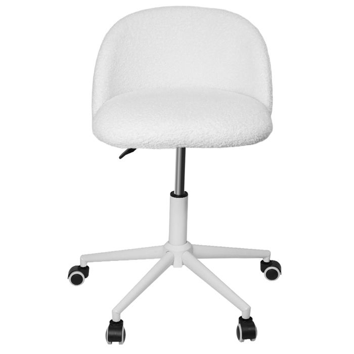 KEDIA Fauteuil de Repas sur roulettes Velours Teddy Blanc 55*55*81cm Dossier Incurvé Ergonomique Charge Max 120 kg Salon Bureau