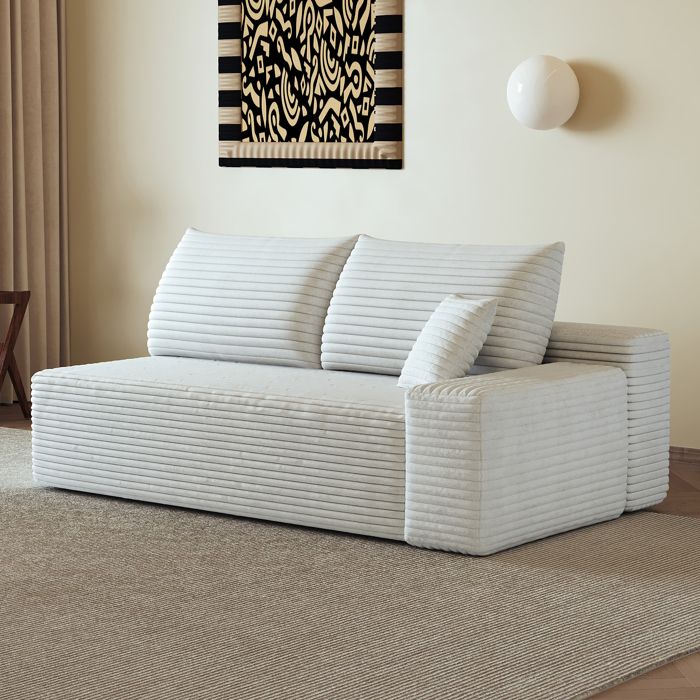 Canapé 2 places blanc convertible pliant futon à ressorts tissu salon appartement