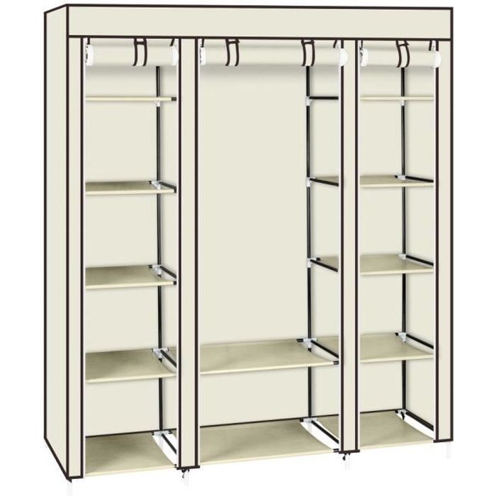 Armoire en Tissu Penderie de Vêtement 5 Etagères 12 grille 150x45 x175