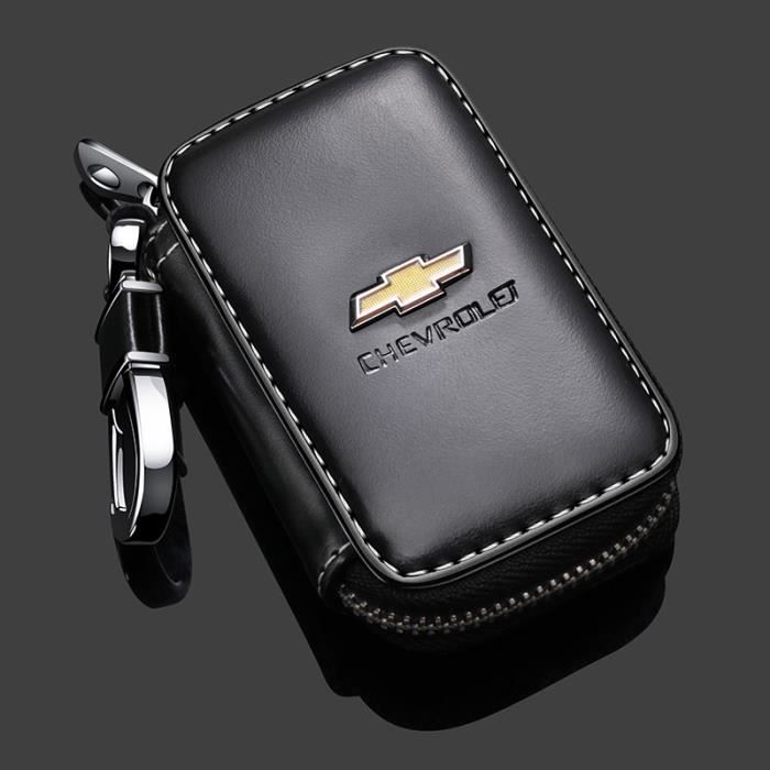 Housse de protection de clé de voiture Porte clés Noir en cuir véritable de voiture Étui clés pour Chevrolet