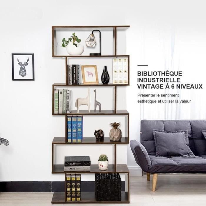 Bibliothèque - 6 Niveaux - Bois - Style Industriel et Vintage - 80x23x192CM