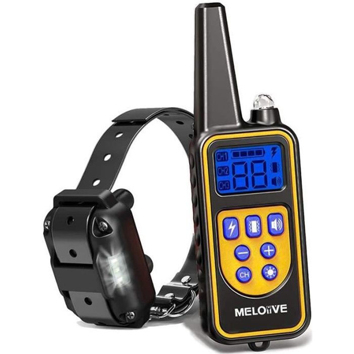 Meloive Collier de Dressage pour Chiens et avec Distance de 800m avec 99 Niveaux de Mode Vibration, Choc Electrique, Sonore.