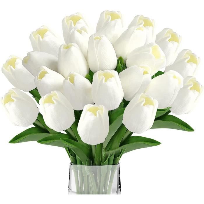 10 Pcs Fausse Tulipe Blanche, Fleur Artificielle En Pu Tulipe